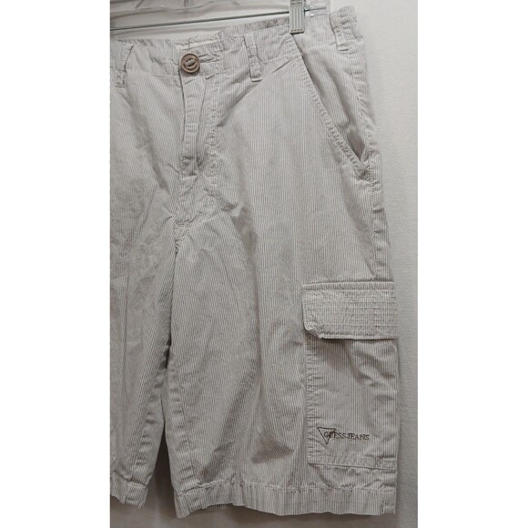 Guess Jeans Men's White and Gray Pin Striped Size 32 Cargo Shorts Cotton Note - Picture 3 of 12